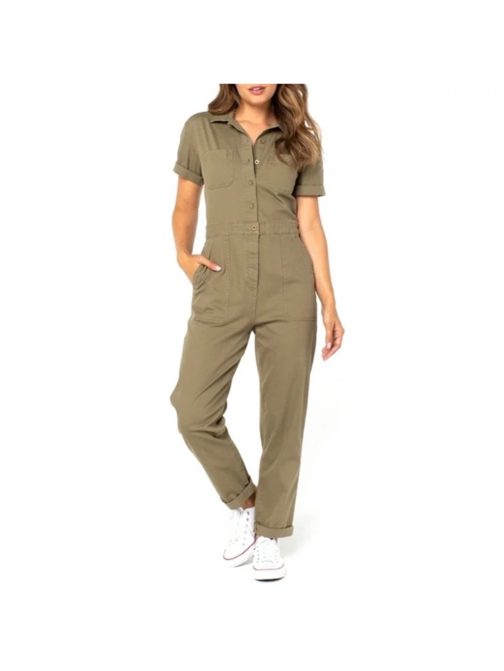 Celebrity Pink Bailey Boiler Utility Short-Sleeve Olive Denim Jumpsuit Small